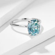 10K Solid White  gold plated Ring With White/Green Oval Moissanite