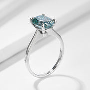 10K Solid White Gold Ring With Green Oval Moissanite