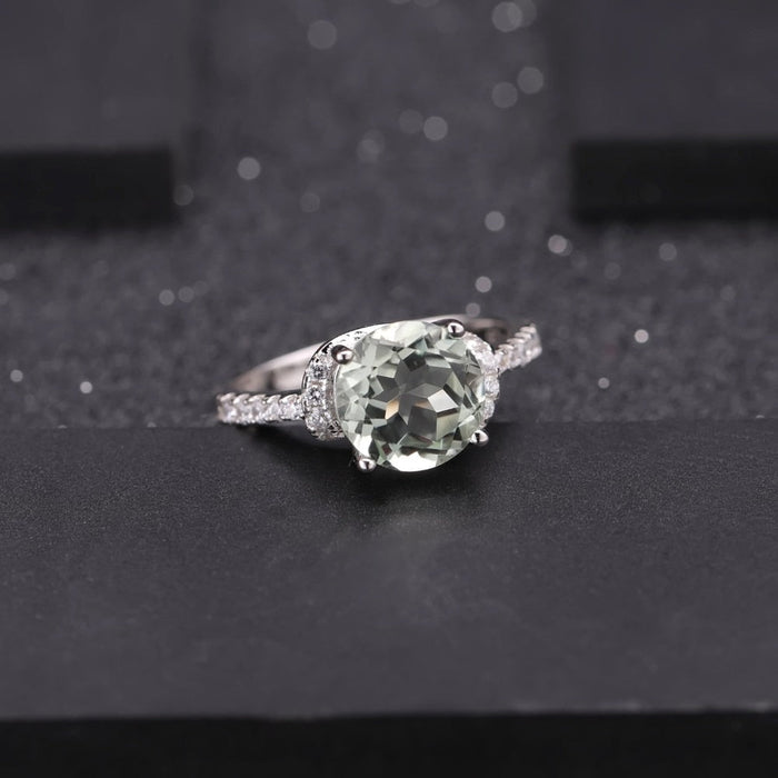 2.73Ct Natural Green Amethyst on Silver Ring
