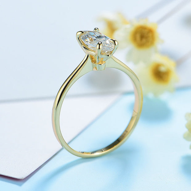 10K Yellow  gold plated Ring with solitaire moissanite