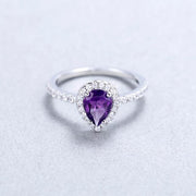 Sterling Silver Halo Ring 1.36Ct Natural Red Garnet