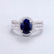 Natural Oval Blue Sapphire on silver band