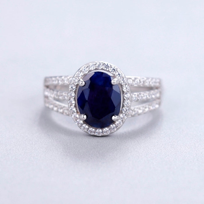 Natural Oval Blue Sapphire on silver band