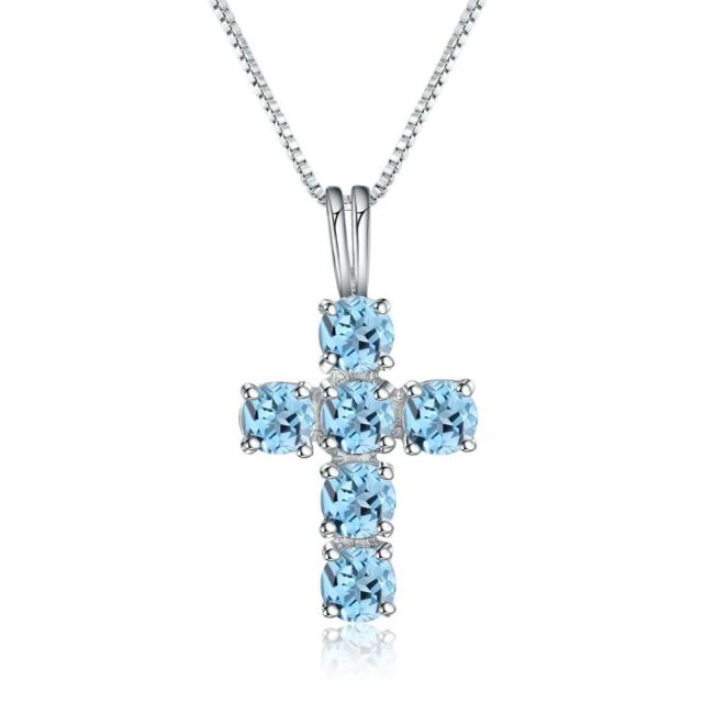 Multicolored Gemstone Cross on Sterling Silver Necklace