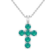 Multicolored Gemstone Cross on Sterling Silver Necklace