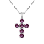 Multicolored Gemstone Cross on Sterling Silver Necklace