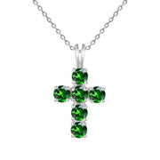 Multicolored Gemstone Cross on Sterling Silver Necklace