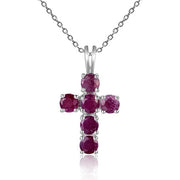 Multicolored Gemstone Cross on Sterling Silver Necklace
