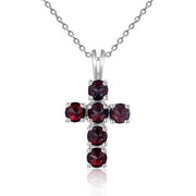 Multicolored Gemstone Cross on Sterling Silver Necklace