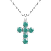 Multicolored Gemstone Cross on Sterling Silver Necklace