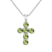 Multicolored Gemstone Cross on Sterling Silver Necklace