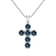 Multicolored Gemstone Cross on Sterling Silver Necklace