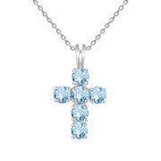 Multicolored Gemstone Cross on Sterling Silver Necklace