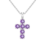Multicolored Gemstone Cross on Sterling Silver Necklace