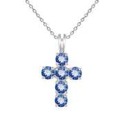 Multicolored Gemstone Cross on Sterling Silver Necklace