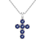 Multicolored Gemstone Cross on Sterling Silver Necklace