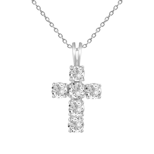 Multicolored Gemstone Cross on Sterling Silver Necklace