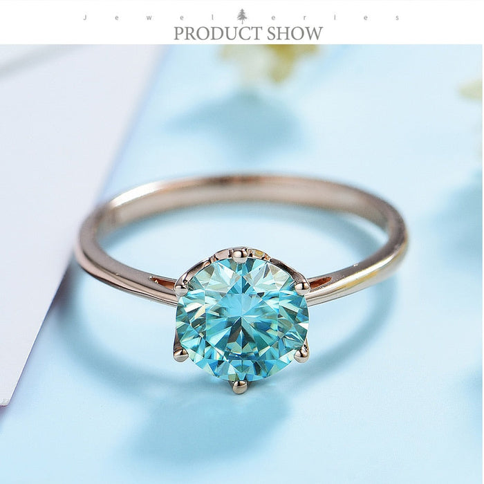 10k Rose  gold plated Ring with 1.0ct Blue Moissanite