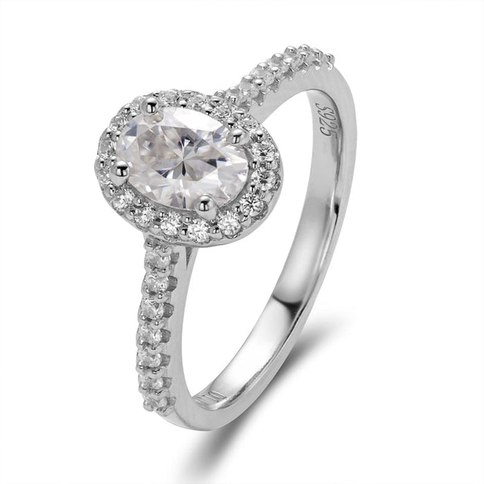 1.0Ct  Moissanite Oval Halo Engagement Ring