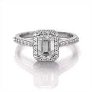 1.0Ct Classic Emerald Cut Moissanite Engagement Ring set in silver