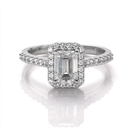 1.0Ct Classic Emerald Cut Moissanite Engagement Ring set in silver