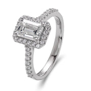 1.0Ct Classic Emerald Cut Moissanite Engagement Ring set in silver