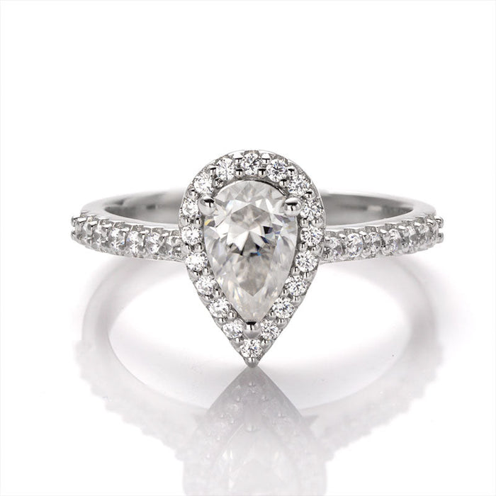 1.0Ct Pear Cut Moissanite Engagement Ring Set in Sterling Silver