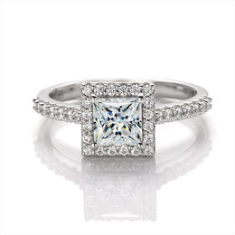 1.0c Moissanite Princess cut ring in sterling silver