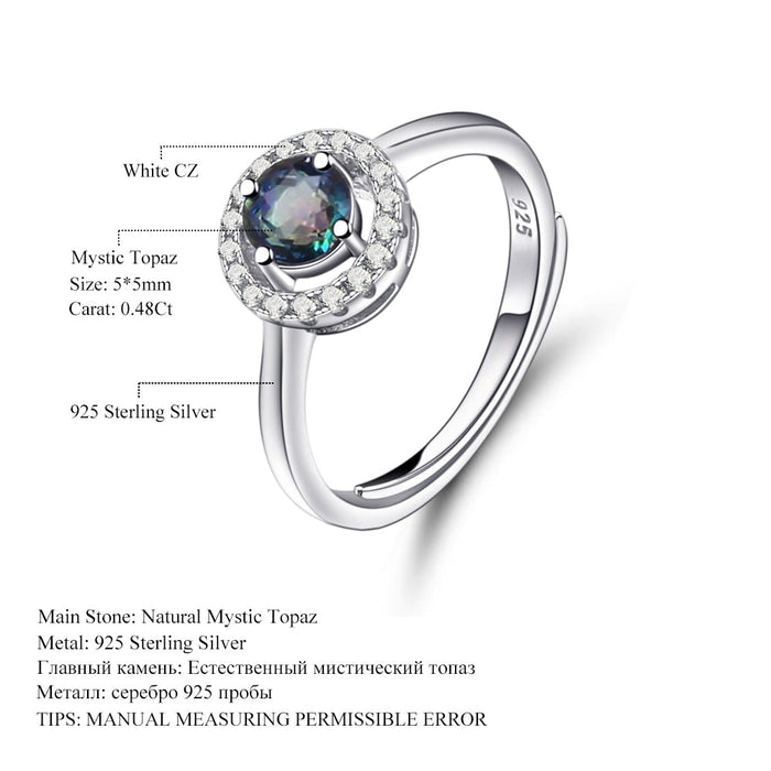 Adjustable silver ring with Natural Blueish Mystic Quartz Topaz
