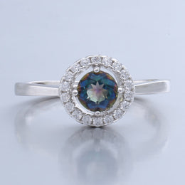 Adjustable silver ring with Natural Blueish Mystic Quartz Topaz